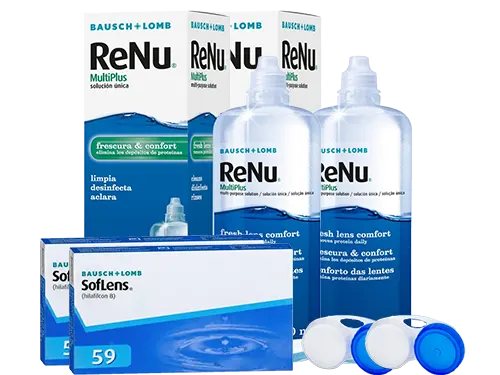 Lentes de Contato Soflens 59 + Renu Multiplus - Packs